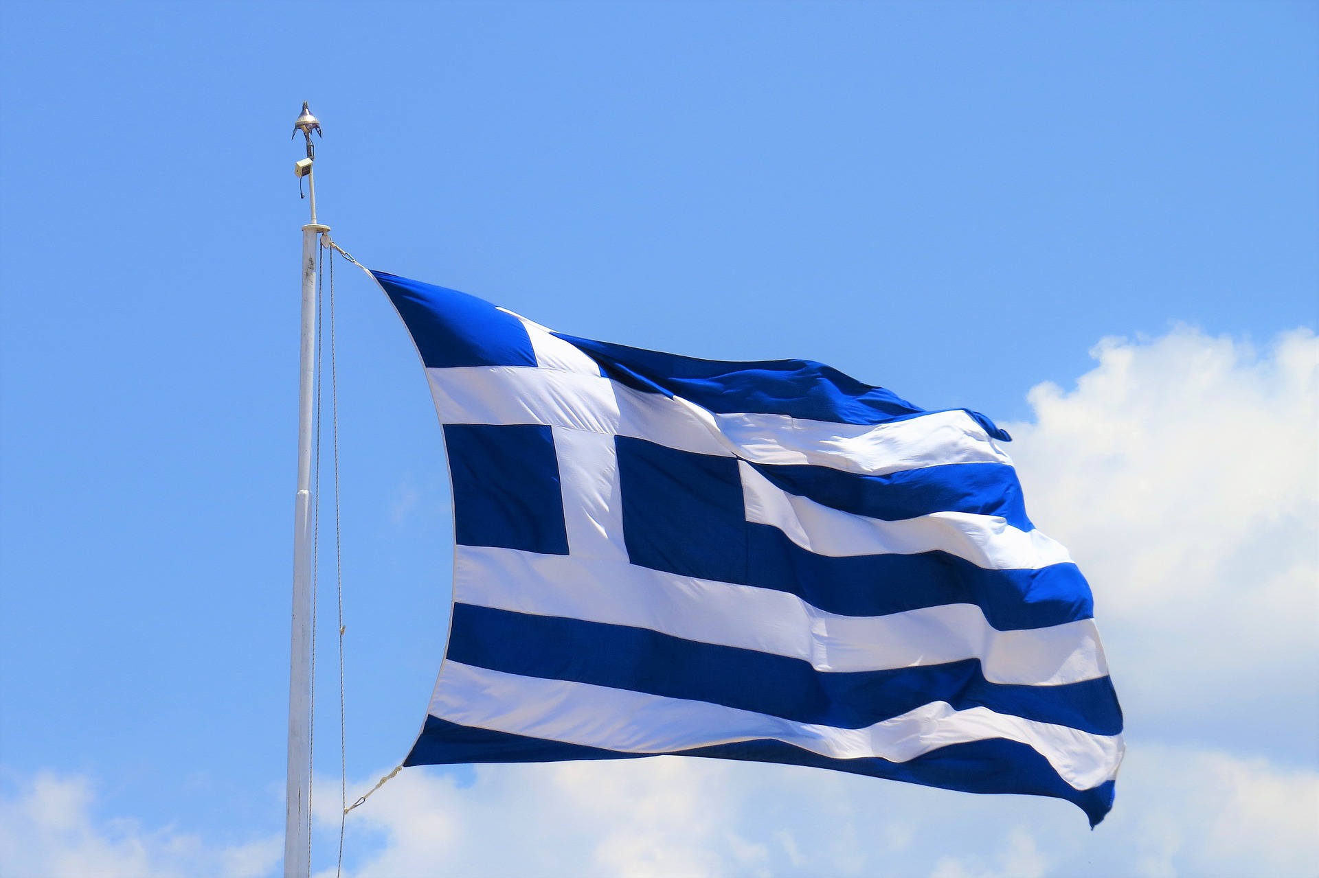 Flag of Greece Waving in the Sky