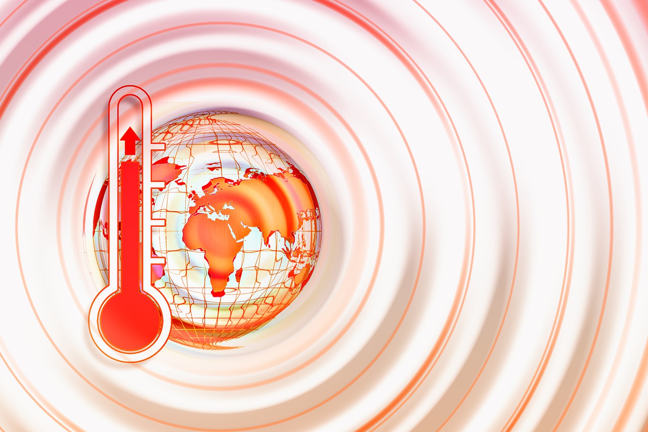 Illustration of the globe and a rising thermometer depicting extreme heat