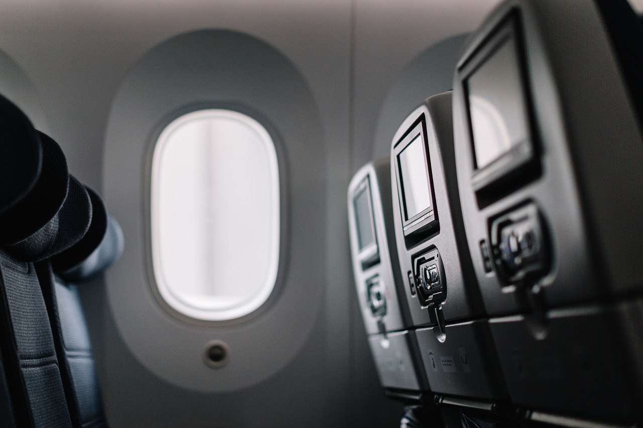 Interior of a plane, window seat