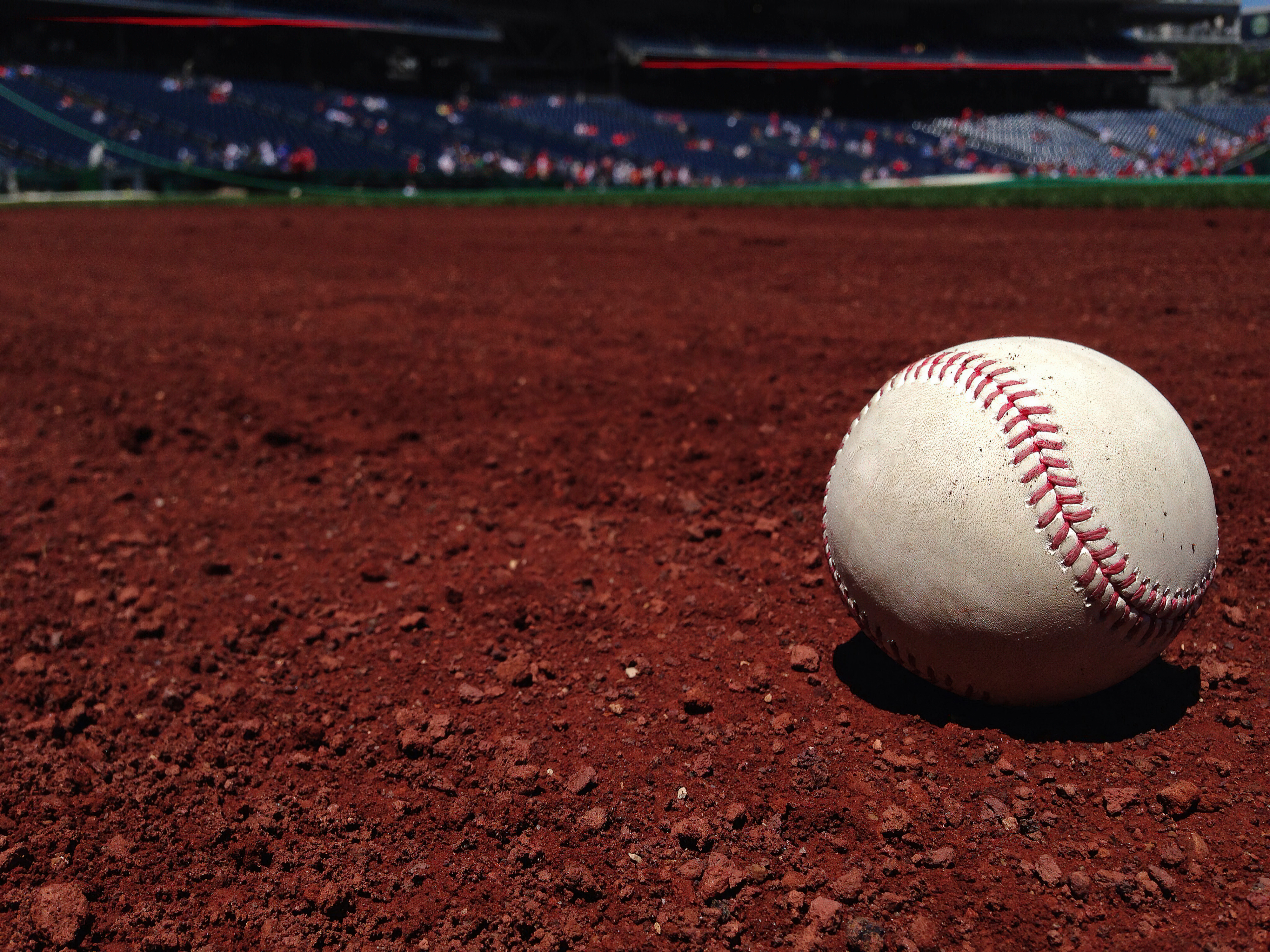 close up of a baseball on a diamond