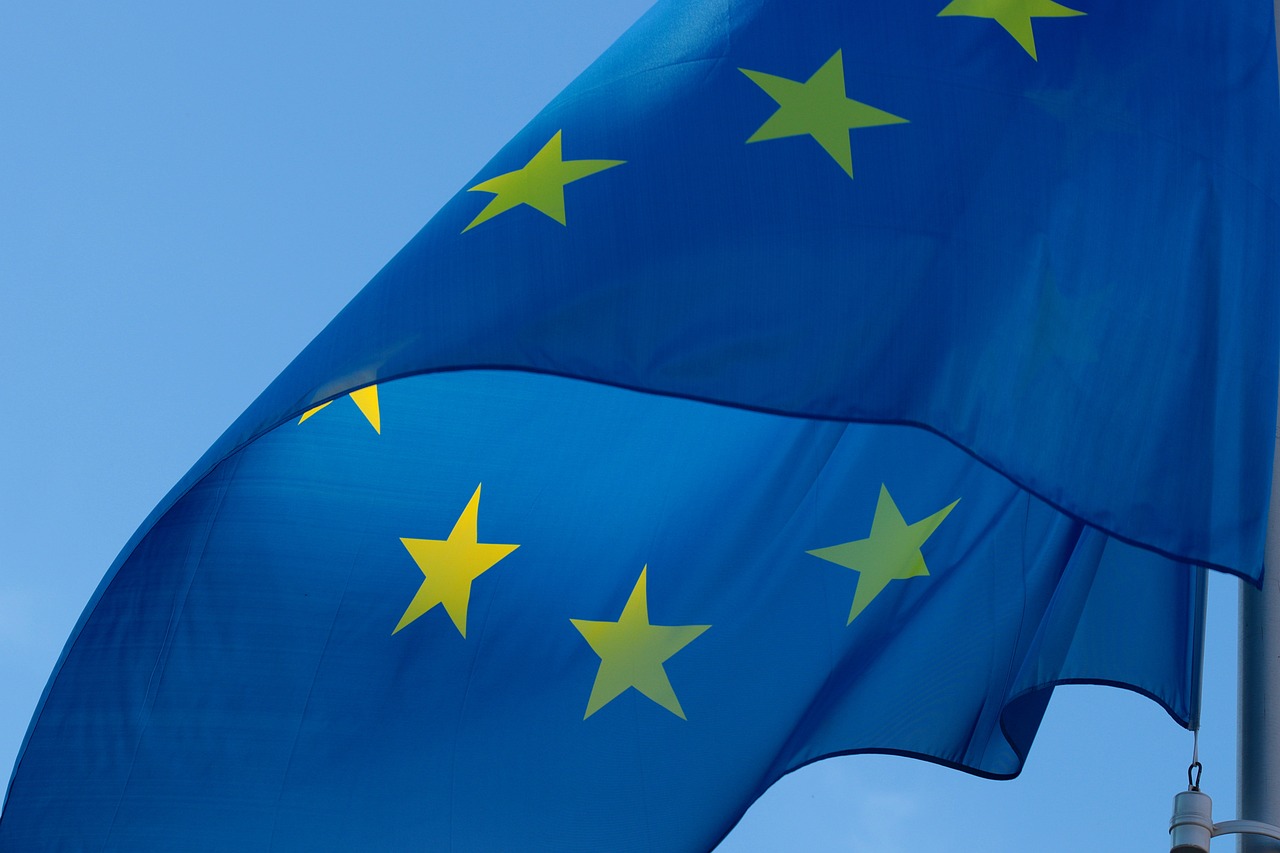Close up of EU flag blowing in the wind