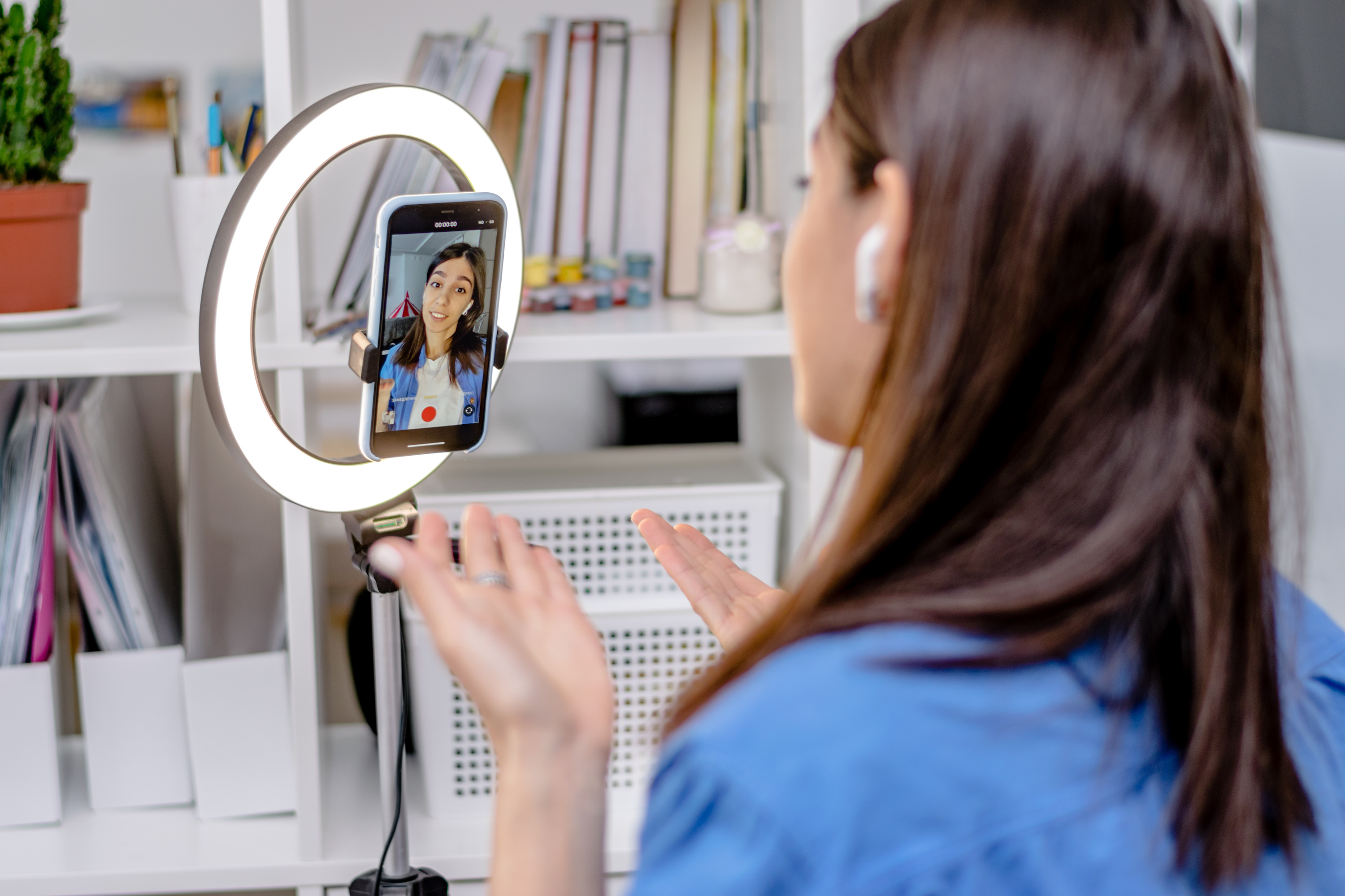 woman talking into a smartphone