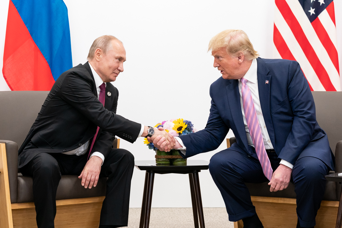 Former US President Trump and Russian President Putin at the G20 in 2019