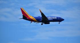 Southwest Airlines plane flying in the sky