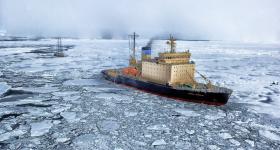 Ship in a sea full of ice