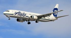 Alaska Airlines plane in the sky
