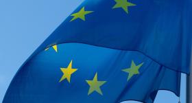 Close up of EU flag blowing in the wind